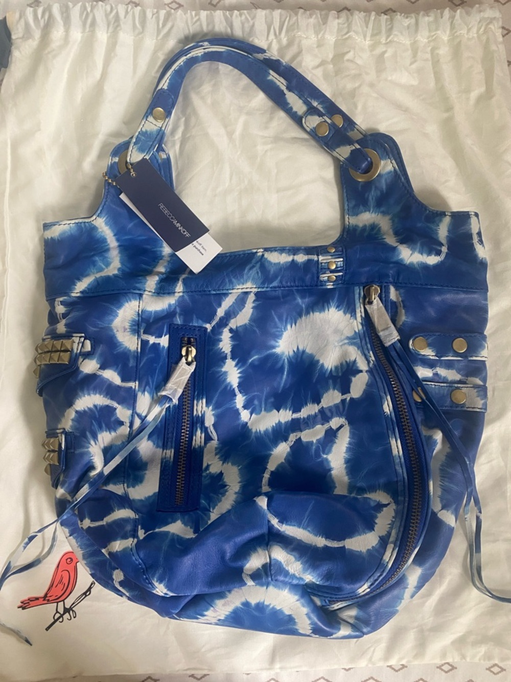 RARE NWT Rebecca Minkoff Easy Rider Blue and White Tie-Dye Shoulder Bag